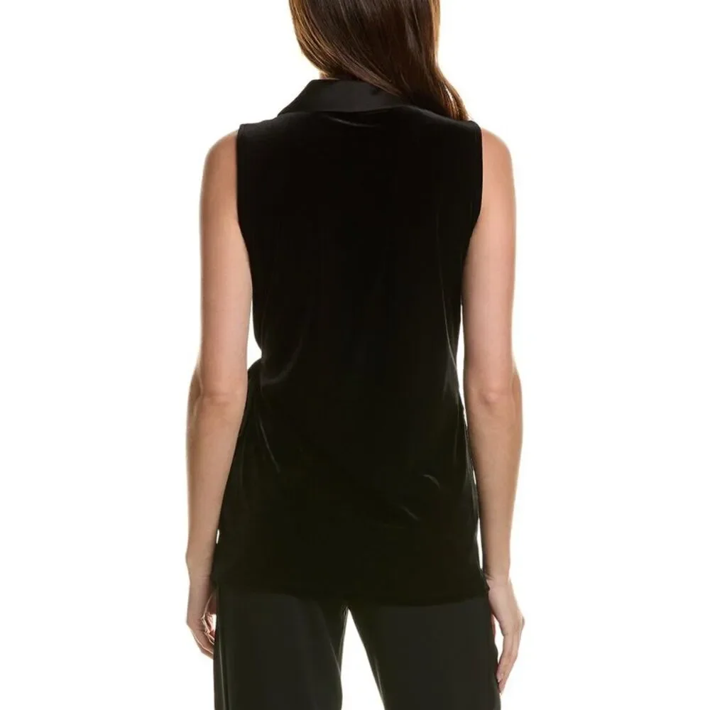 Anne Klein Womens  Shawl Collar Top, Black_2